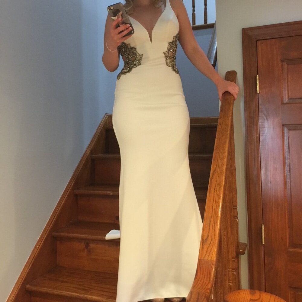 Stunning Floor Length Mermaid Off White Beaded Fabiana Evening Gown